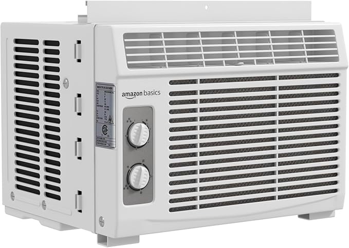 Amazon Basics Window Mounted Air Conditioner with Mechanical Control Cools 150 Square Feet, 5000 BTU, AC Unit, White