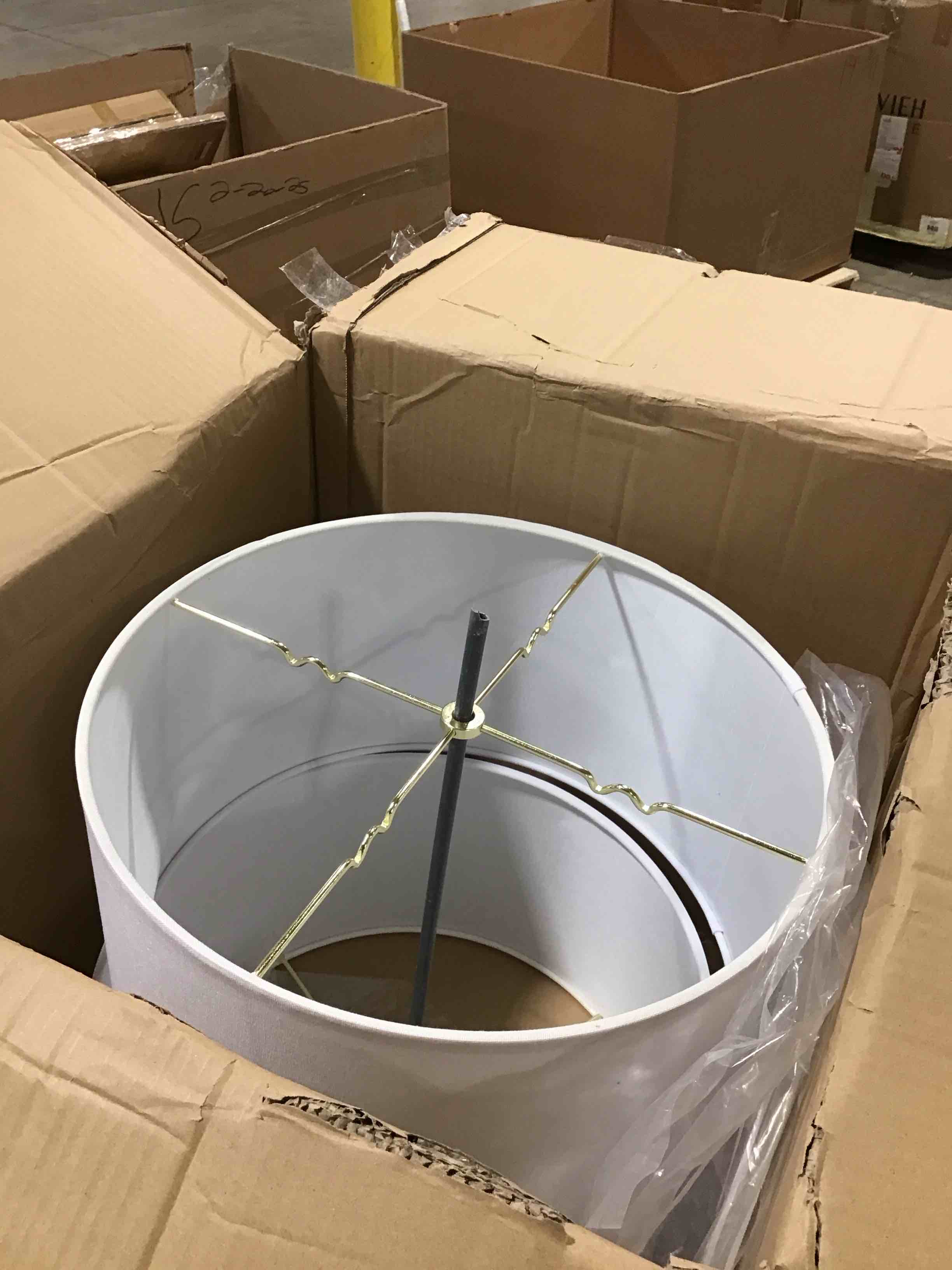 Condition photo showing Good Condition for Moderne Flush Mount Conversion Kit 16"w White Linen Drum Lampshade