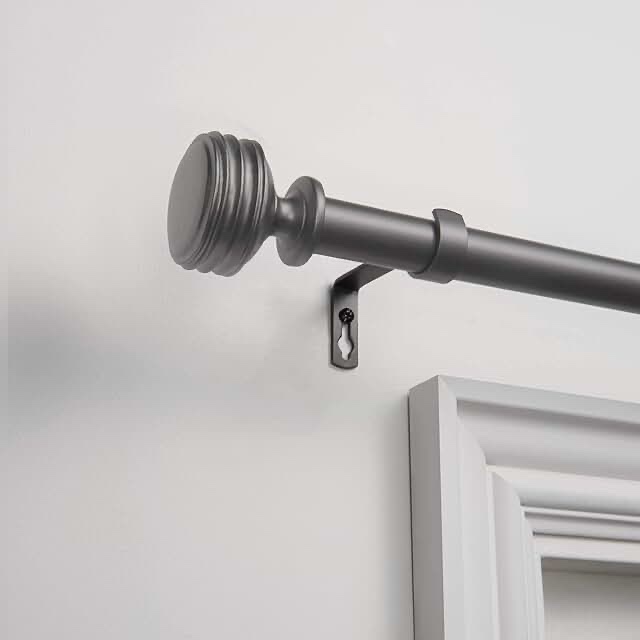 Exclusive Home Duke 1" Curtain Rod and Coordinating Finial Set, Gunmetal, Adjustable 36"-72"