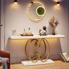 Lanagan Gold Console Table for Hallway, Faux Marble  Geometric Entryway Table