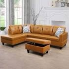 Beverlys 97" Wide Faux Leather Sofa & Chaise with Ottoman