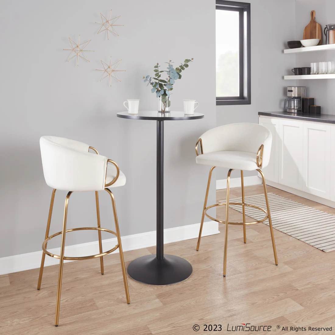 Claire 27” fixed height leg round footrest  gold metal set of 2