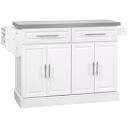 Treignmouth rolling kitchen island with stainless steel top white