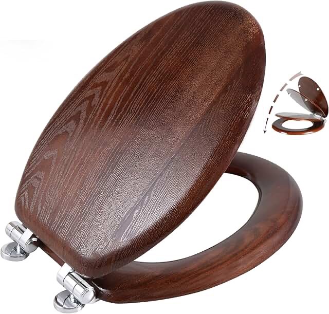 Elongated Toilet Seat Molded Wood Toilet Seat with Quietly Close and Quick Release Hinges, Easy to Install also Easy to Clean by Angol Shiold (Elongated, Walnut)