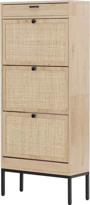 ( similar item ) XIAO WEI Shoe Cabinet, Natural Rectangular Rattan Shoe Storage Organizer Cabinet with 3 Flip Drawers, Freestanding Shoe Rack with Adjustable Shelf for Entryway 18 Pair Shoe Storage Cabinet