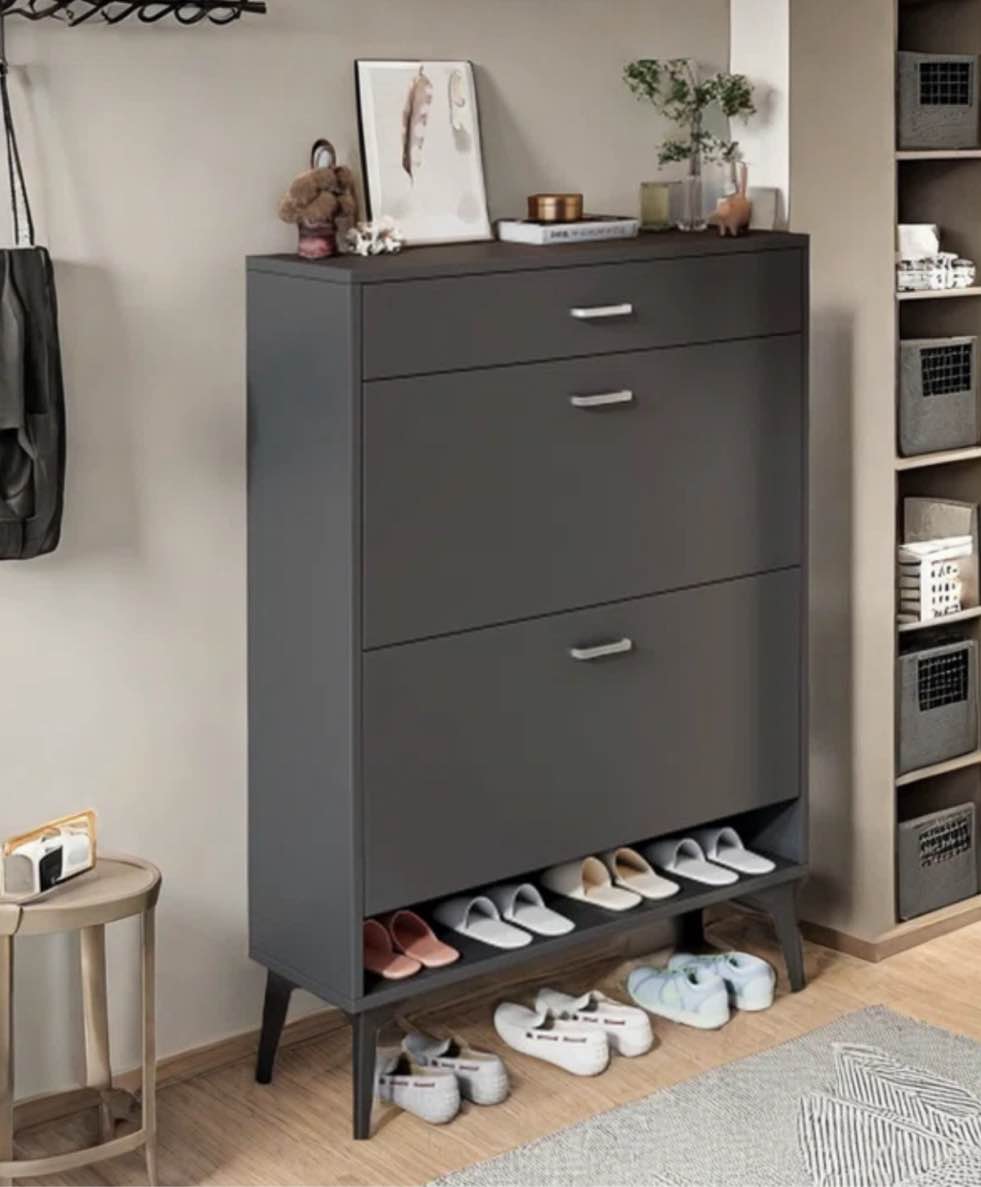 16 Pair Shoe Storage Cabinet with 2 Flip Drawers,Farmhouse Shoe Cabinet for Entryway