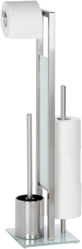 Free Standing 3 Piece Bathroom Accessory, Toilet Paper Dispenser, Toilet Brush Holder, Toilet Tissue Roll Holder, Chrome Matt