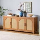 Walker Edison Modern 70" Reeded Sideboard, Credenza with Doors for Kitchen, Dining Room, Media and Game Storage, Buffet Cabinet with Cord Management, 16" D X 30" H, English Oak