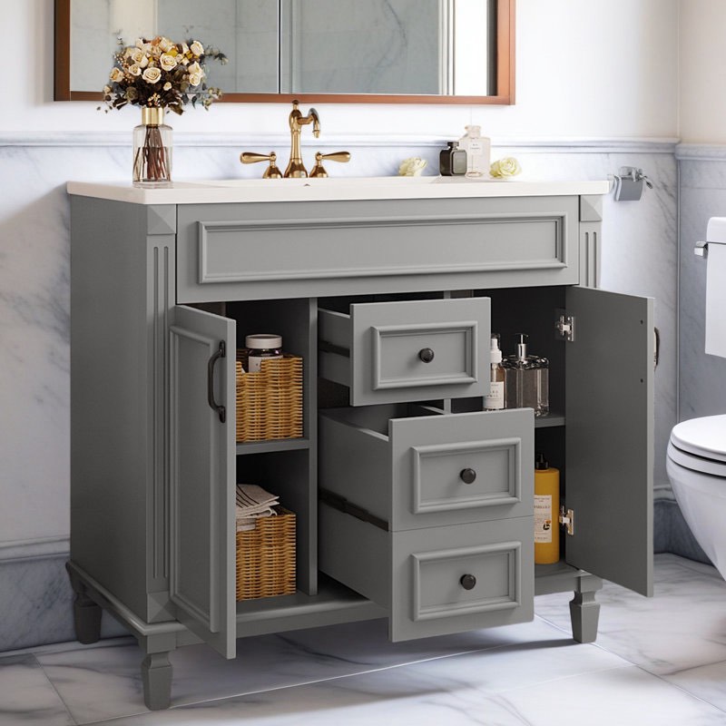 ( only vanity not included sink ) 36'' Bathroom Vanity Without Top Sink, Cabinet Only, Modern Bathroom Storage Cabinet With 2 Soft Closing Doors And 2 Drawers