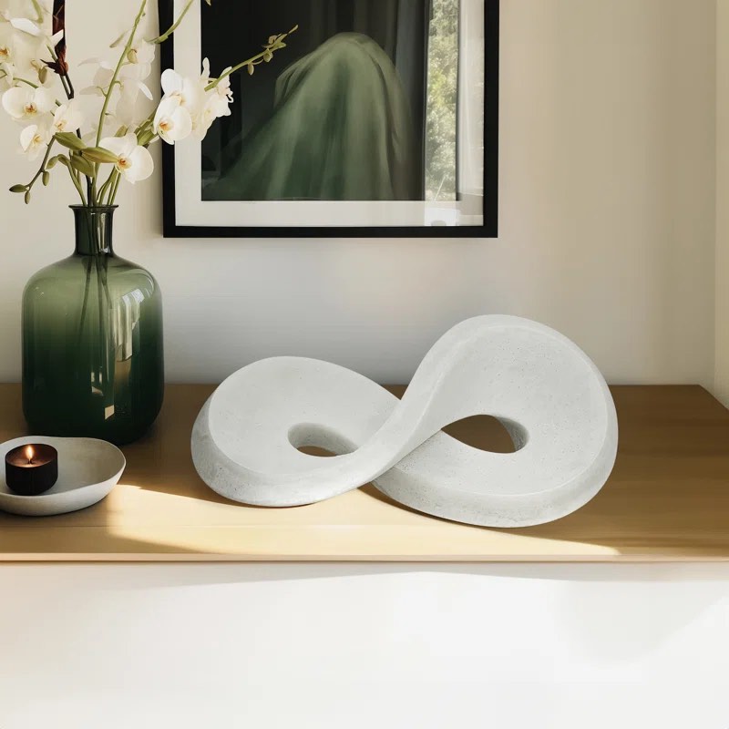 17-inch Infinity Decor Bowl in White Resin - Chic Modern Home Accent Piece, Decorative Objects