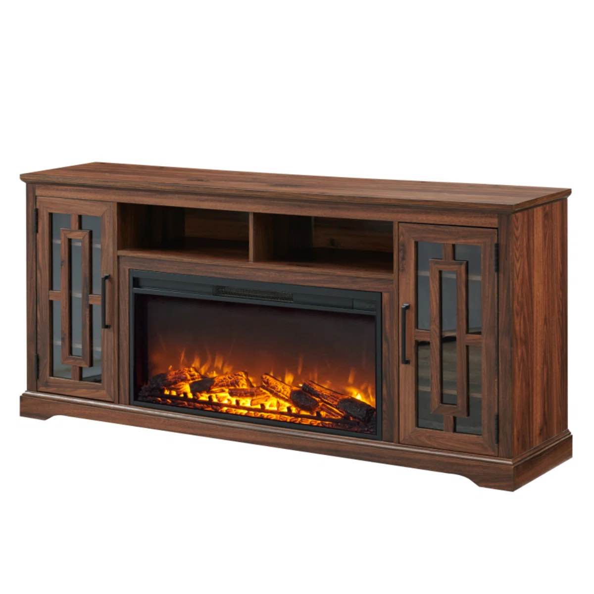 INCOMPLETE **Harishan Farmhouse TV Stand for TVs up to 80" with 36" Electric Fireplace Included, Wood Fireplace TV Stand with Adjustable Shelves