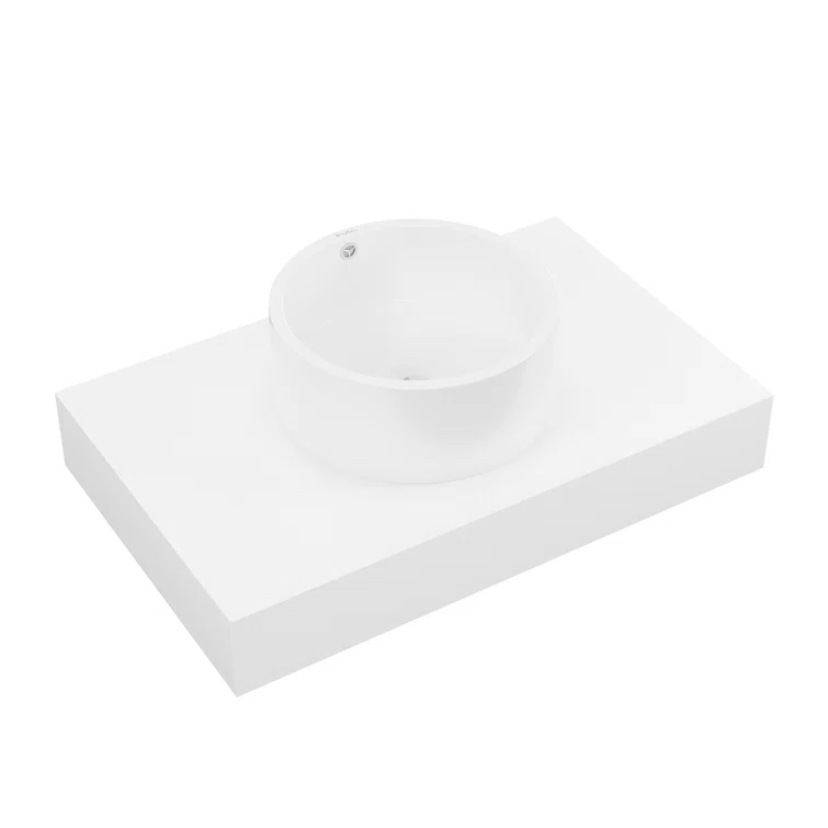 (incomplete) Swiss Madison Monaco 21.81" White Stone Circular Wall Mount Bathroom Sink with Overflow