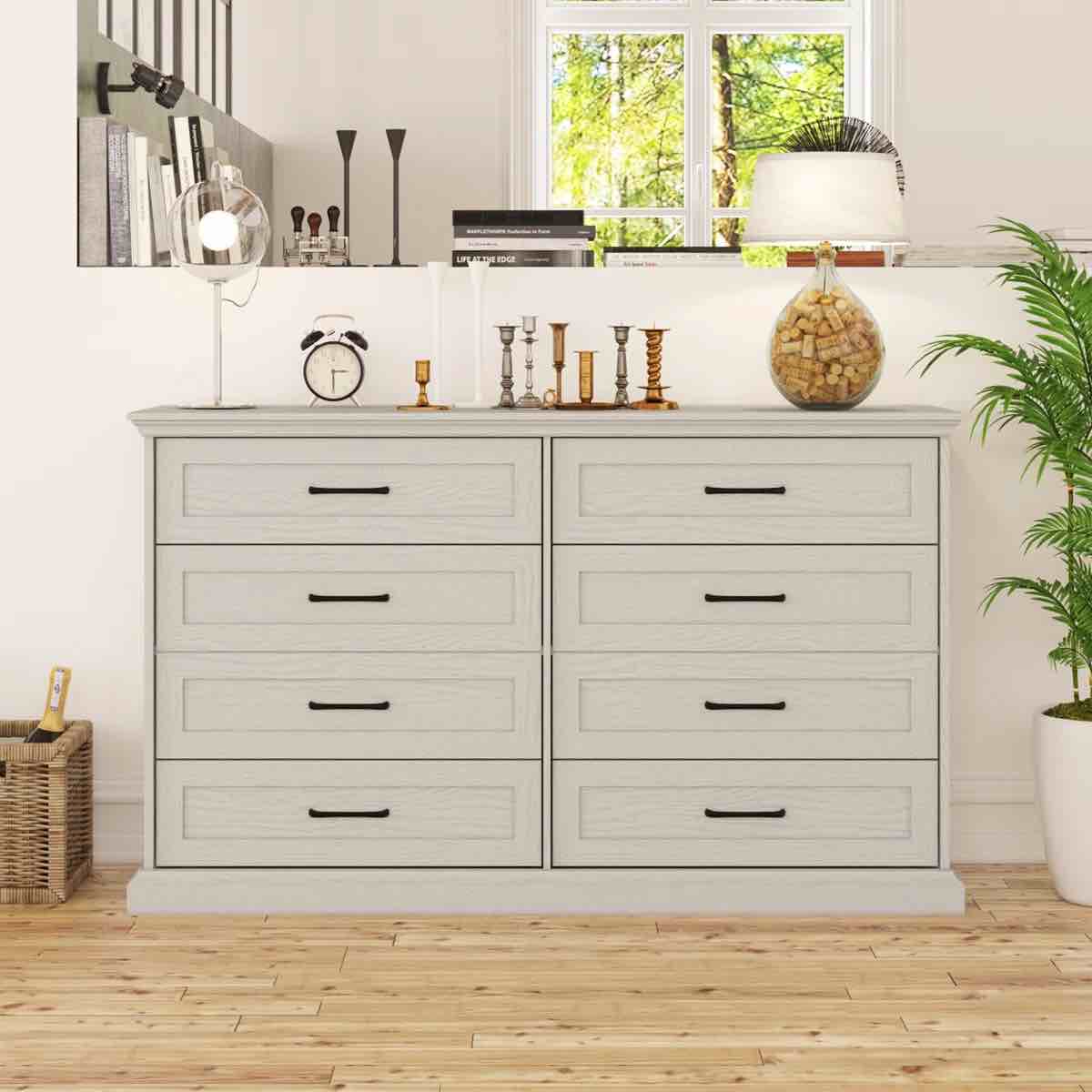 8 Black Handle Drawer Dresser Chest Wood Storage Cabinet For Living Room