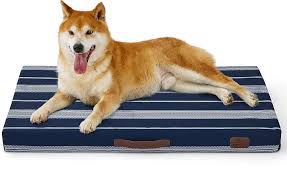 Bedsure Large Dog Bed for Large Dogs, Waterproof Orthopedic Egg Foam Dog Bed for Outdoor, Comfort Pet Mats for Crate with Removable Washable Cover Blue