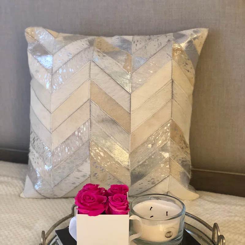 Ashen Square Cowhide Foil Pillow Cover & Insert