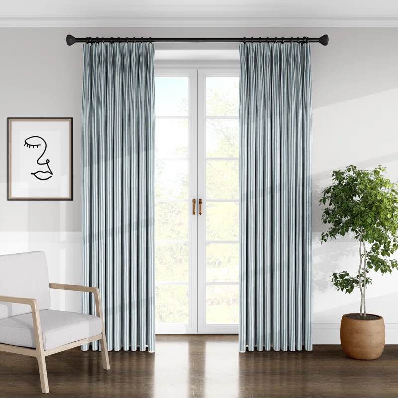 Ticking Stripe 100% Cotton Striped Room Darkening Pinch Pleat Single Curtain Panel