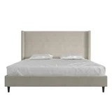 (incomplete)Eveline Upholstered Platform Bed Frame With High Wingback Headboard, King, Soft Woven Light Gray (Box 1 Of 2)