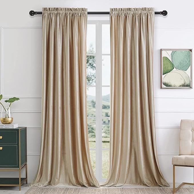 SANCHUNG Champagne Velvet Curtains for Living Room Blackout Thermal Insulated 2 Panels Rod Pocket Darkening Drapes for