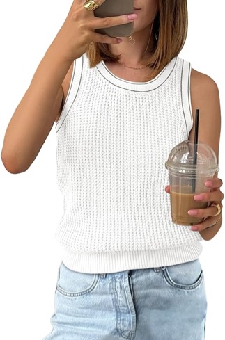 Saodimallsu Womens Sleeveless Sweater Vest Casual Crewneck Loose Knit Color Block Shirts Summer Trendy Tank Top