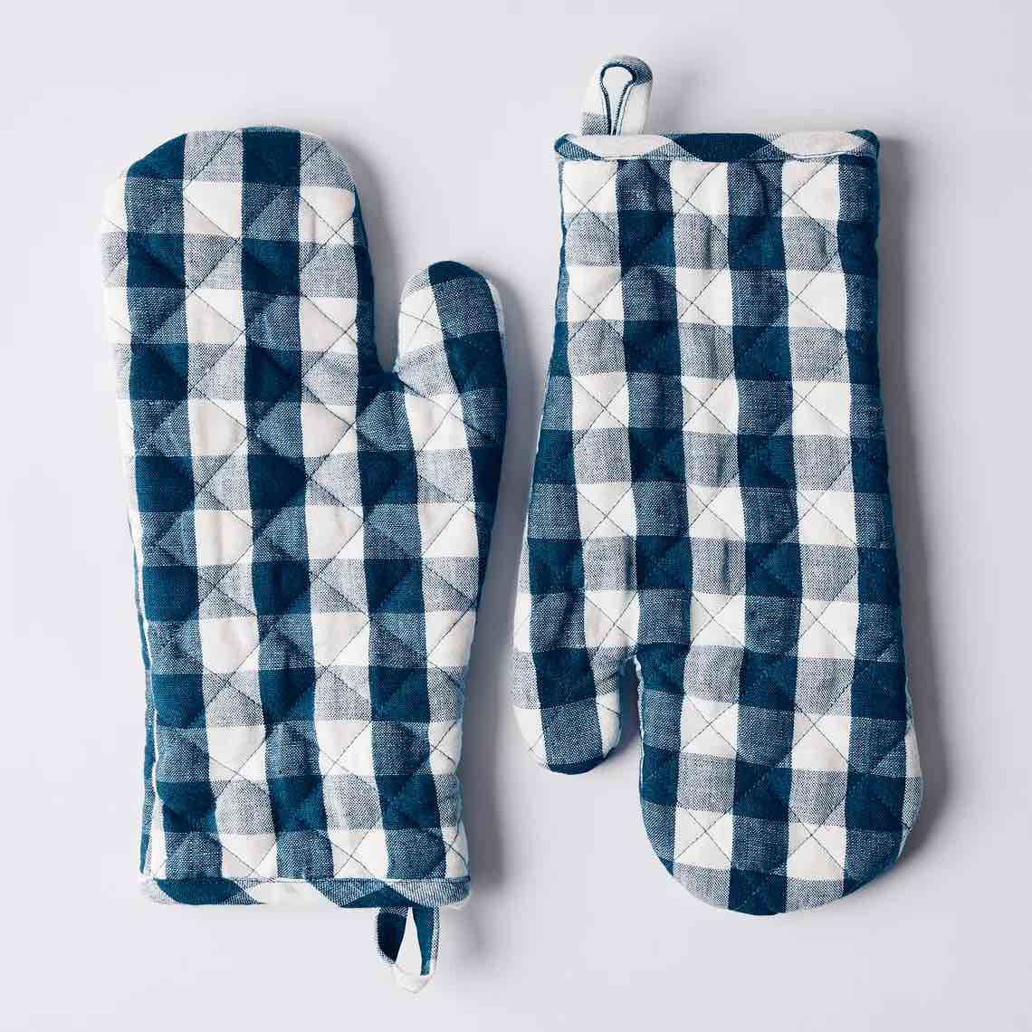 Food52 Gingham Linen Oven Mitts, Set of 2