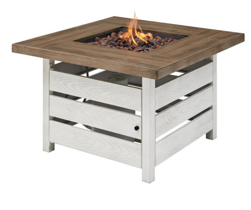 Summerfield 39.5 in. W 50000 Btu White Steel Propane Outdoor Fire Pit with Lava Rocks