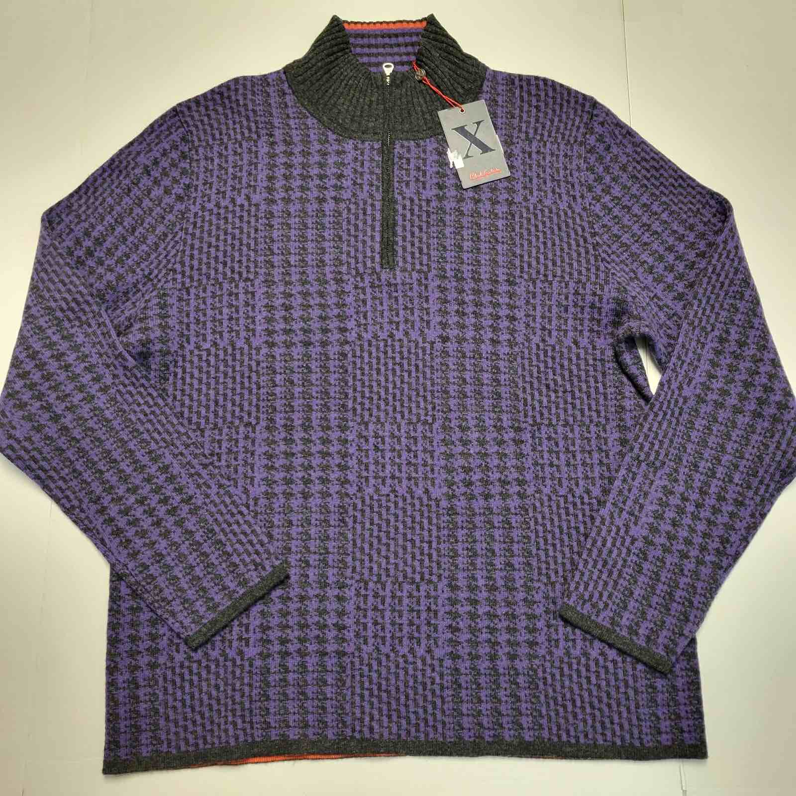 $598 robert graham 100% cashmere purple anak houndstooth sweater size xl