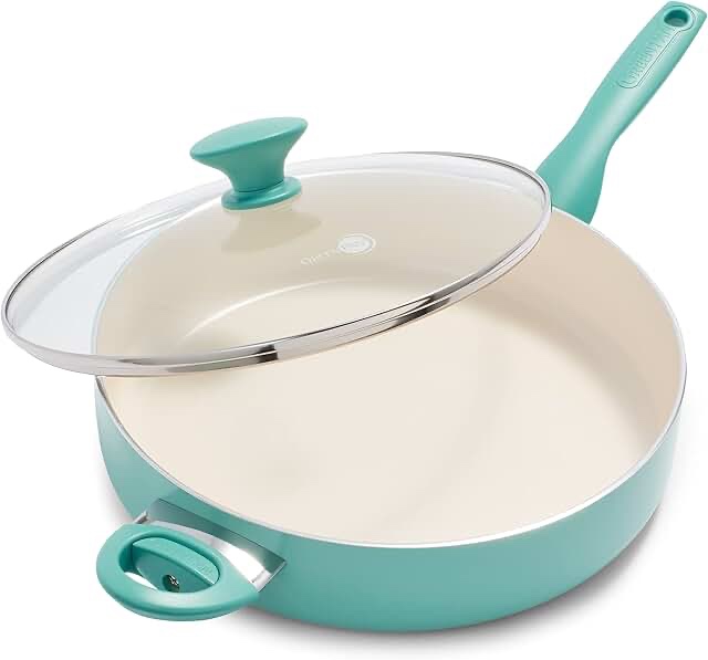 GreenPan Rio Ceramic Nonstick 5-Quart Sauté Pan with Lid | Turquoise