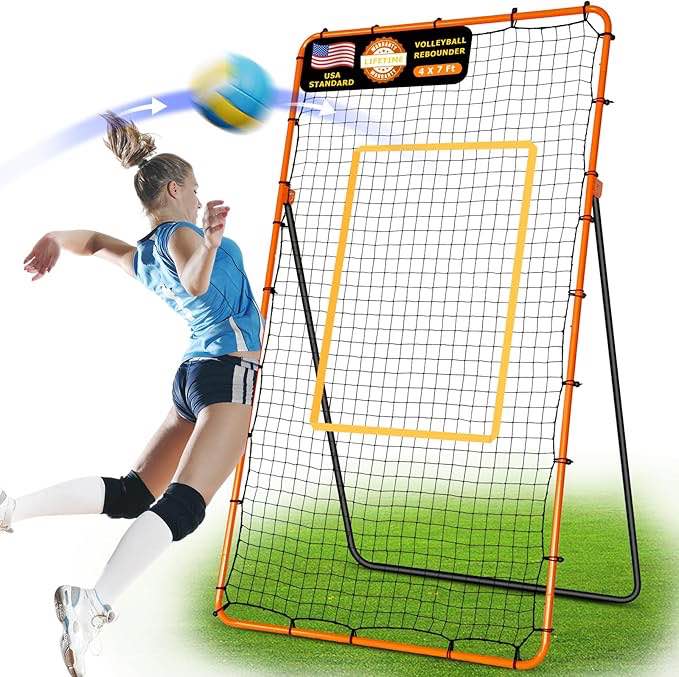 Volleyball Rebounder Net 7x4 ft, Training Equipment with Angle Customization for Practicing Volleyin