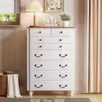 White 8-Drawers 32.68 in. Dresser Chests For Bedroom, Tall Chest Of Drawers For Bedroom, W/4 Solid Wood Feet