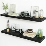 Fairy Floating Shelves, Large Bathroom Decor Wall Shelves, Extra Long 32 x 8in Bathroom Shelves Set of 2, 31.5x7.9x1.2inches, Black
