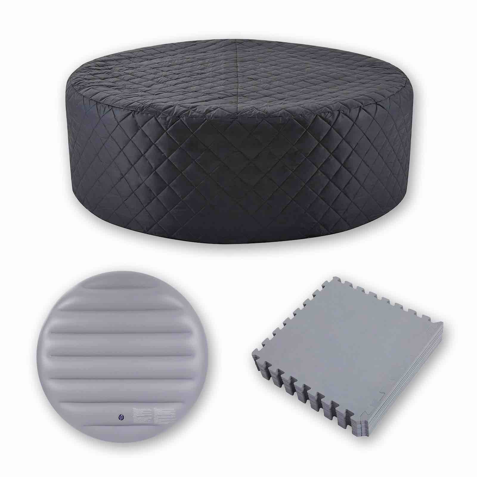 RELXTIME INSULATION SUIT FOR 4-6 PERSON 82 INCH ROUND HOT TUB SPA, INFLATABLE COVER ROUND TOP LID, ROUND THERMAL COVER & THICKENED MAT, WATERPROOF, ENERGY EFFICIENCY SAVING