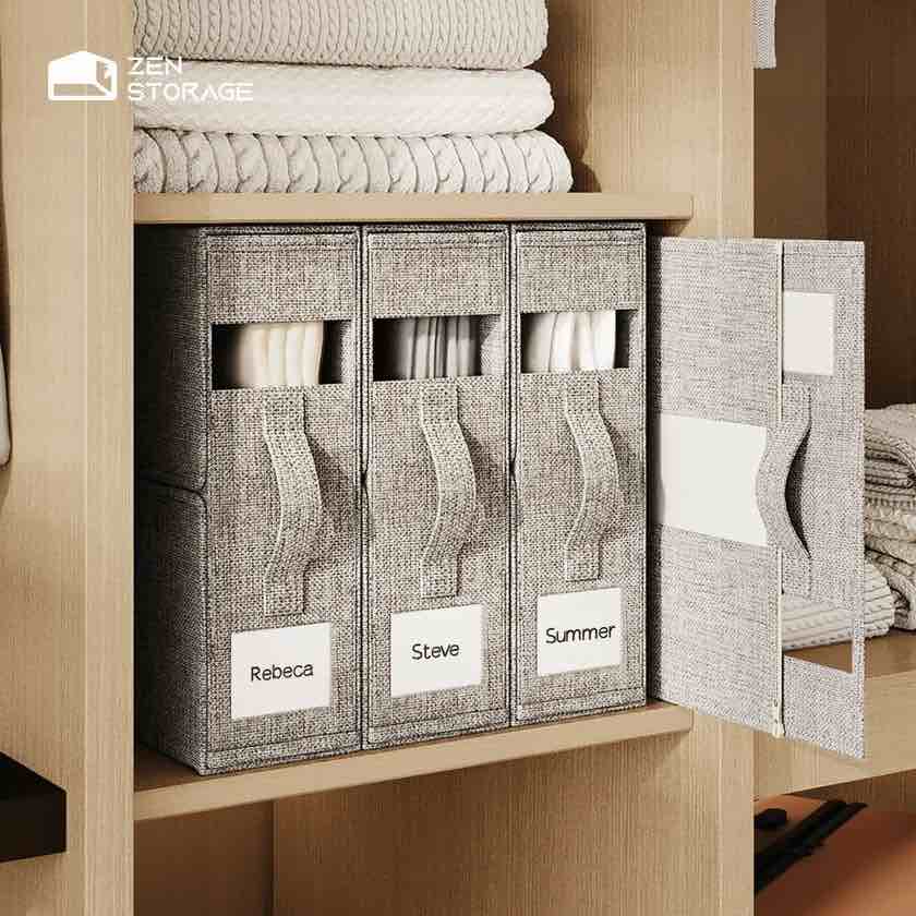 Zen Storage Foldable Bed Sheet Organizers and Storage 4 Pack (Queen or King Size), Foldable Bedding Organizer for Sheets Set Storage Organizer for Linen Closet, Storage Bin Box for Duvet Cover Set,Gray