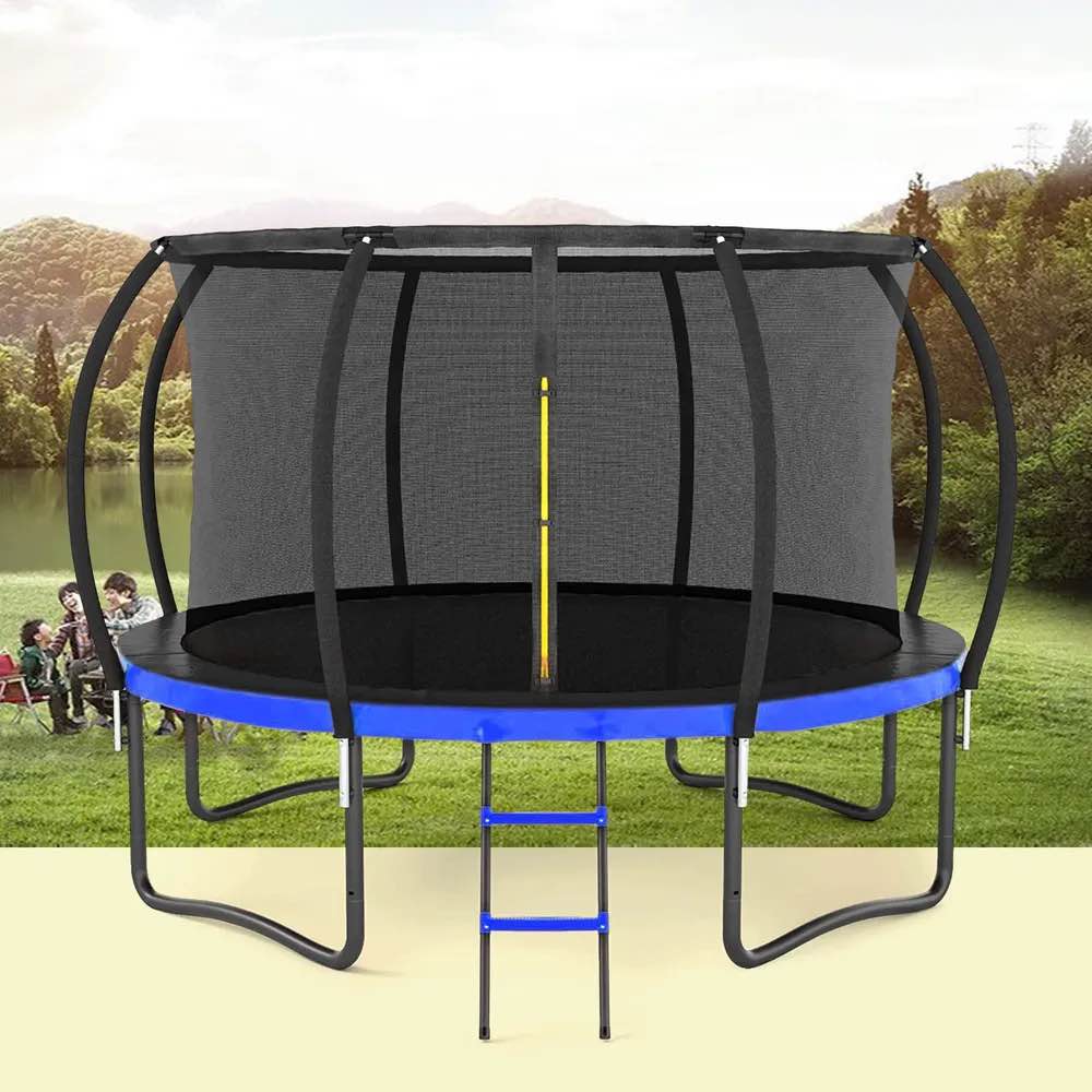 14FT Outdoor Big Trampoline with Inner Safety Enclosure Net, Ladder, and PVC Spring Cover Padding for Kids – Black&Blue Color