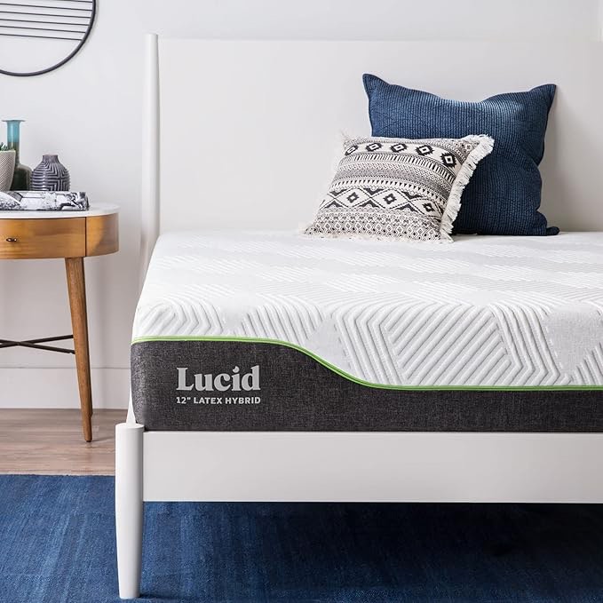 LUCID 12 Inch Latex Hybrid Mattress - Responsive Latex Foam and Encased Springs - Firm Feel - Motion Isolation - Edge Support - Gel Infused - Pressure Relief - Bed in a Box - Full Size 12 Inch Full Mattress Only