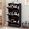 H Black Wood 18-Pair Wood Shoe Storage Cabinet with 6-Foldable Compartments