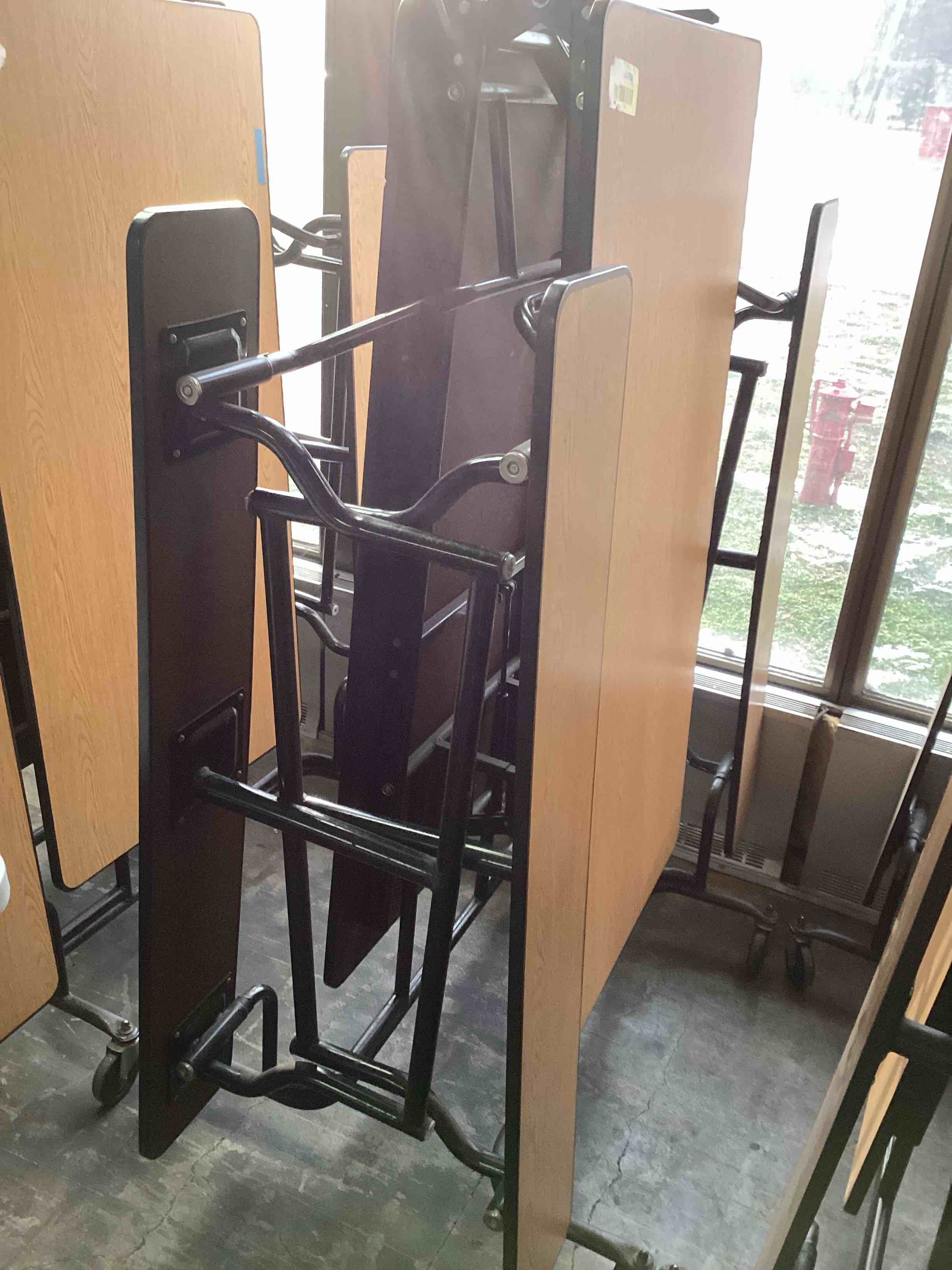 Condition photo showing As Is for Palmer Hamilton Mobile Folding Bench Cafeteria Table, 12' Long Table with Casters, Commercial Grade, Durable & Space-Saving for School, Office, Breakroom & Multi-Purpose Spaces, Made in The USA