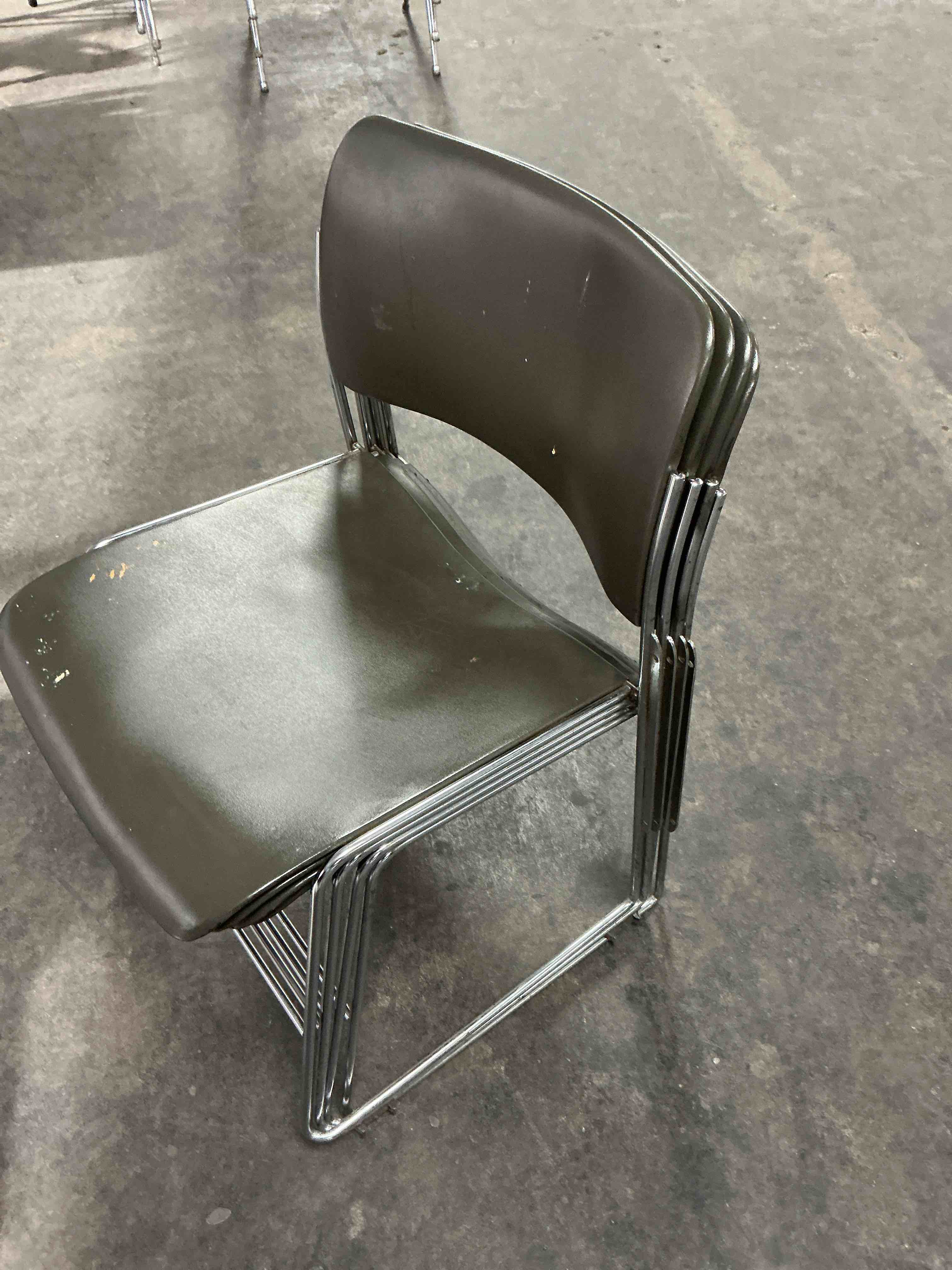 Condition photo showing As Is for (4 PACK ) SIMILAR Flash Furniture Hercules Series Contoured Stacking Chairs for Waiting Rooms and Offices, Ergonomic Lobby Chairs with Curved  Gray