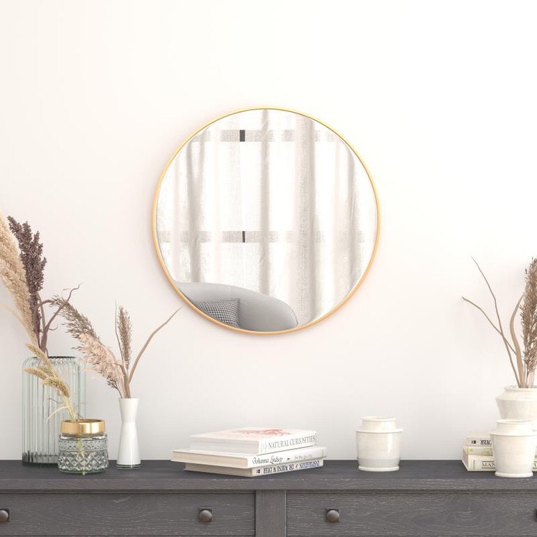24" Round Gold Metal Framed Wall Mirror - Large Accent Mirror for Bathroom, Vanity, Entryway, Dining Room, & Living Room [FLF-RH-M003-RD60BB-GD-GG