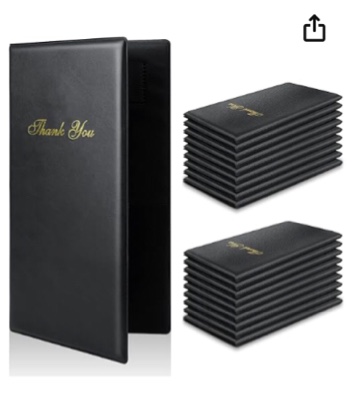 Check Presenters for Restaurants, 20 Pack 10" x 5.5" Guest Check Card Holder with Gold Thank You Imprint for Restaurants Eatery Bar