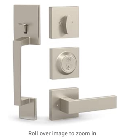 Mega Handles - TOBELLE Silver Entry Door Handleset - Single Cylinder Handleset with Lever for Entrance and Front Doors - Modern Door Handles for Left and Right-Handed Doors - Straight Handle