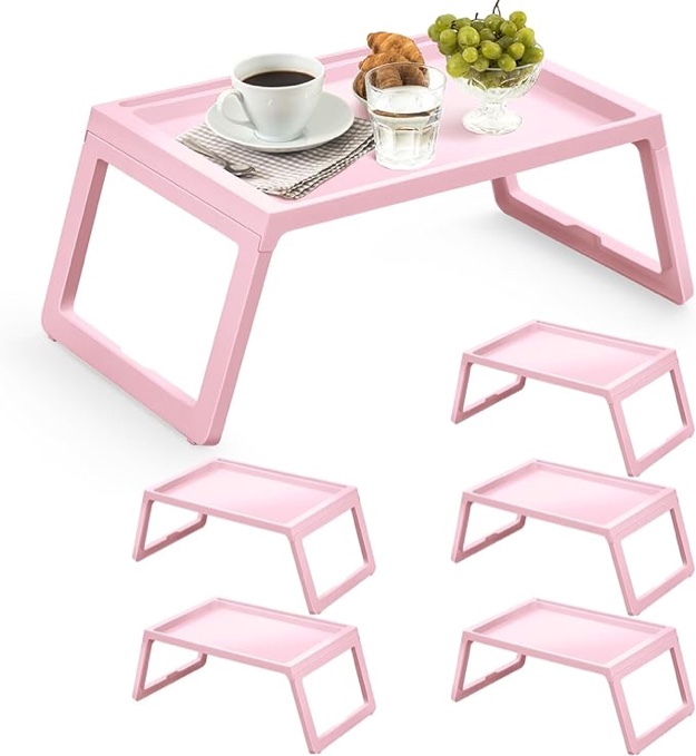 6 Pieces Breakfast in Bed Tray with Foldable Legs,26.8"x14" Bed Table Tray with Handles Serving Breakfast Tray for Couch Snack Sofa Home Sleepover Slumber Party (Pink
