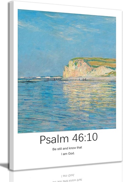 KISSFOX Bible Verse Seaside Canvas Wall Art For Bedroom Dorm Psalm 46:10 Christian Framed Wall Art D