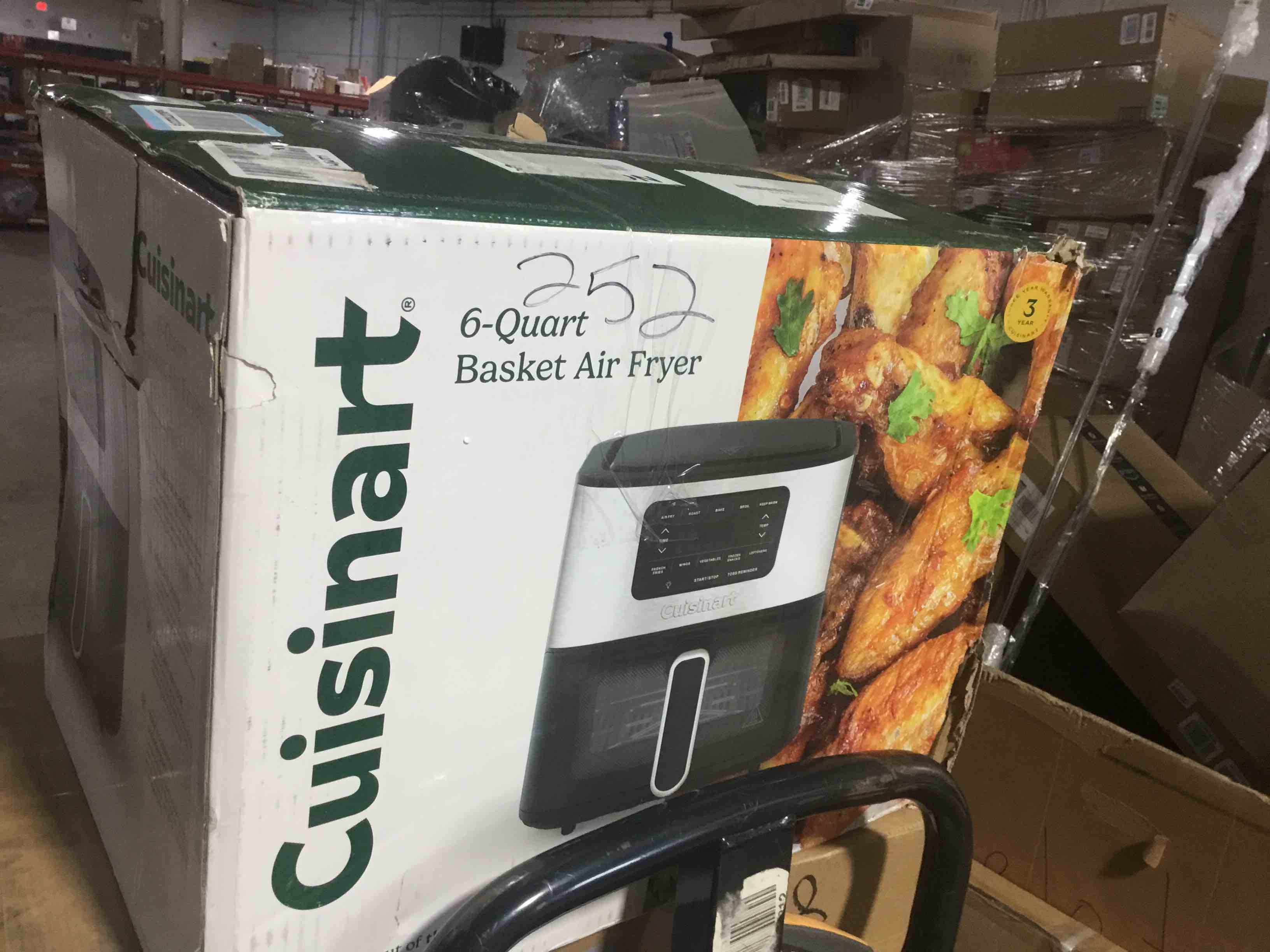 Condition photo showing Good Condition for Cuisinart Air Fryer, 6-Quart Basket Large Fryer with 5 Cooking Functions to Roast, Bake, Broil, Air Fry and Keep Warm, 5 Airfryer Presets, Dishwasher-Safe Parts, AIR-200NAS, Stainless Steel & Black 6 Qt. Window