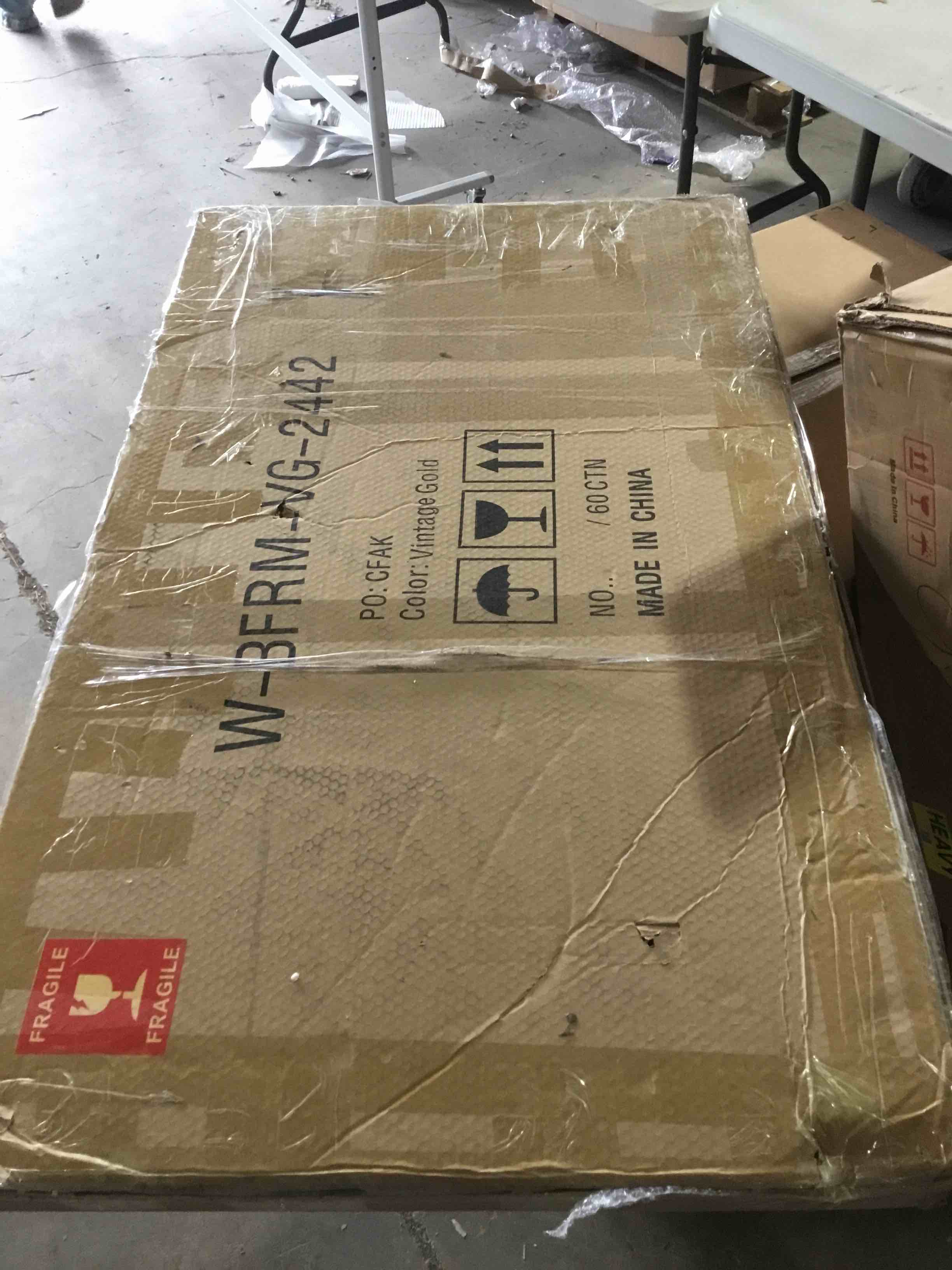 Condition photo showing Good Condition for WallBeyond Gold Vintage Mirror for Vanity 28x36 Inch, Gold Antique Mirror with Ornate Frame, Arched Vintage Wall Mirror for Bathroom, Living Room, Fireplace, Entryway