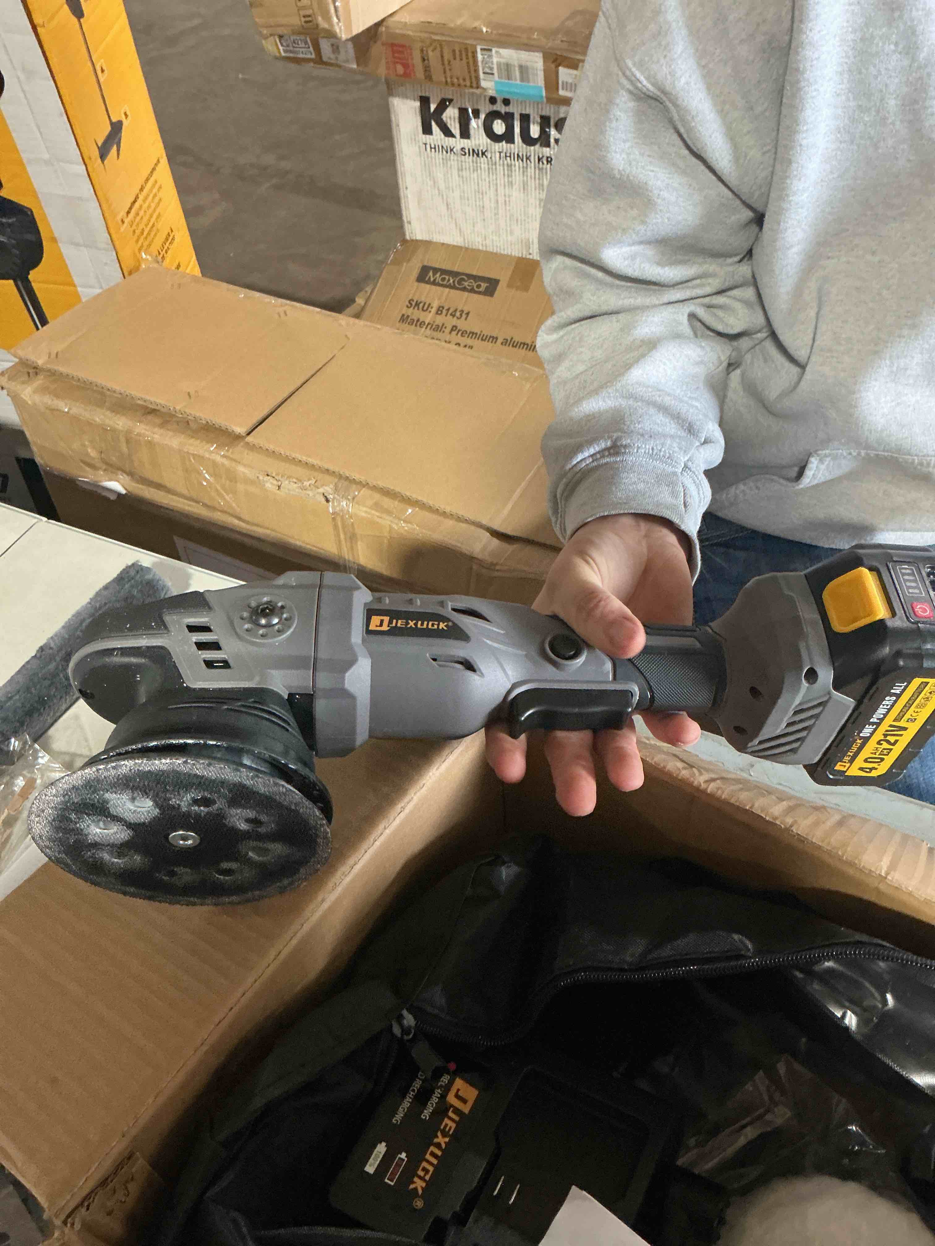 Condition photo showing Good Condition for jexugk 5" cordless car buffer polisher, 21v professional brushless polisher w/ 2 x 4.0ah battery, orbital pulidora de autos inalambrica w/ 6 speed, car buffer waxer kit for sanding, scratch removing