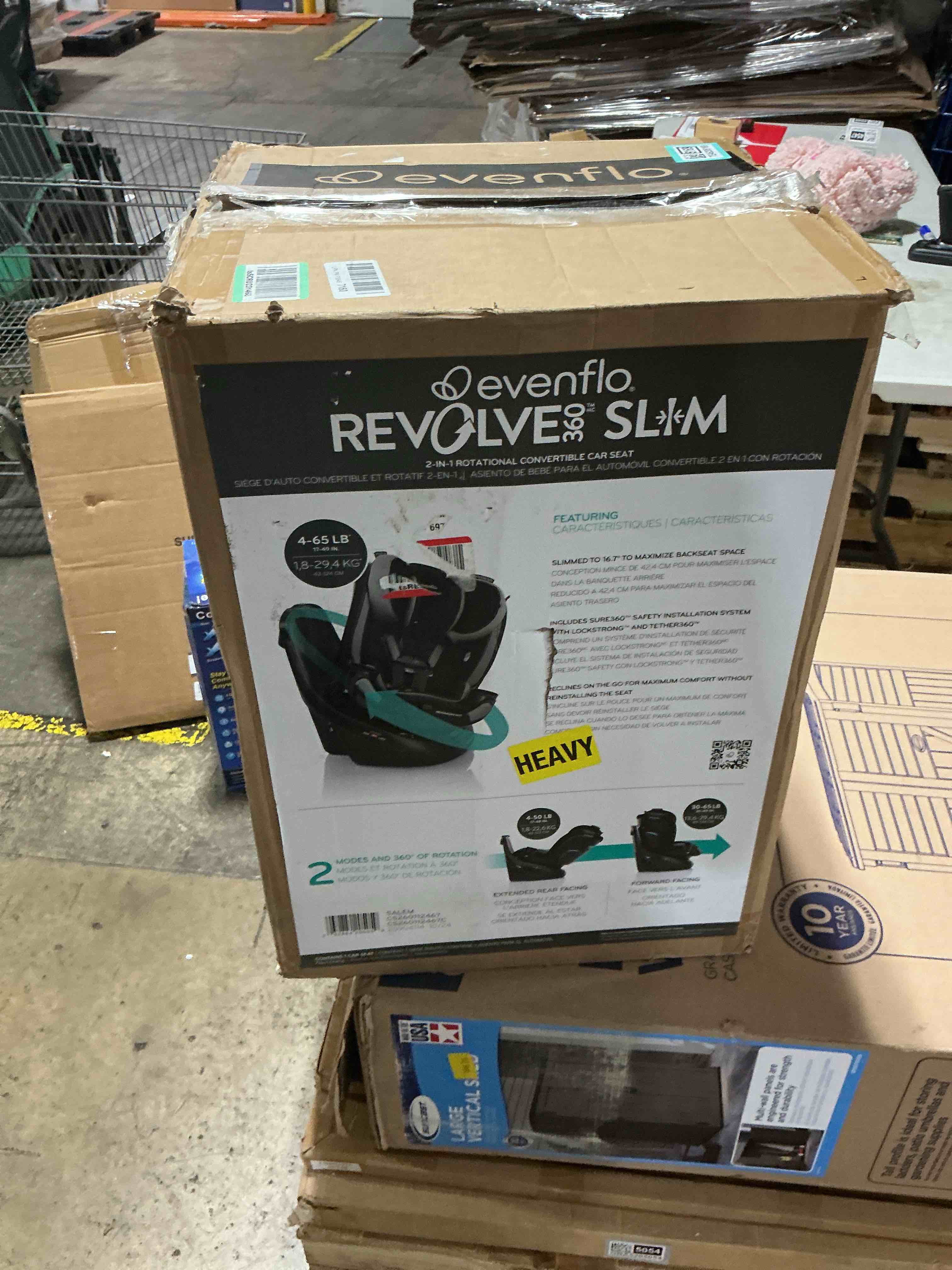 Condition photo showing New/Like New for evenflo gold revolve360 slim 2-in-1 rotational car seat with sensorsafe (obsidian black)
