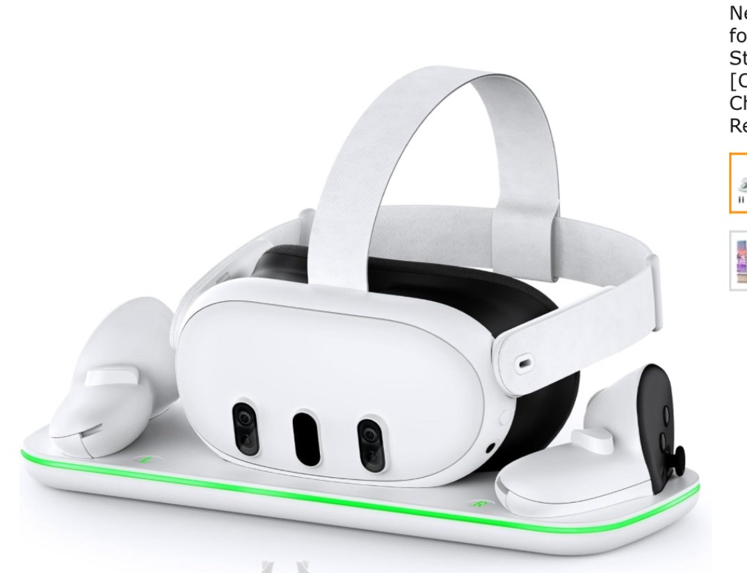 NexiGo Charging Dock (Gen 2) for Meta Quest 3, VR Charging Station with LED Light [On/Off] for Oculus Quest 3, Charger Display Stand with 2 Rechargeable Batteries, USB-C Cable, White