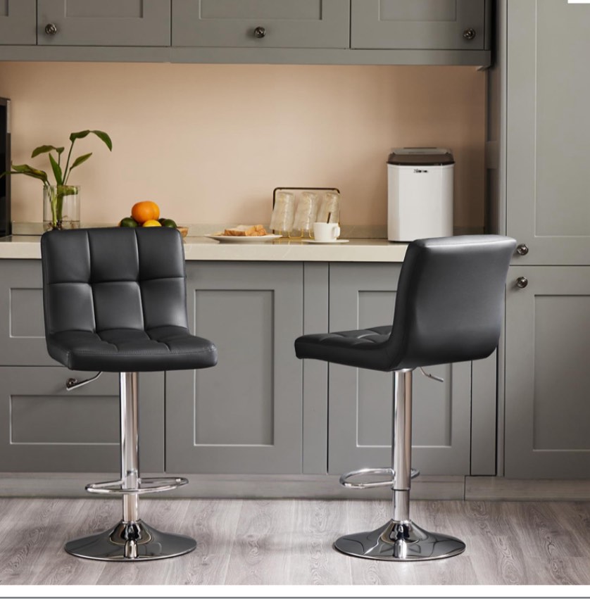  NEWBULIG Bar Stools with Back, Adjustable Height Counter Bar Chairs, Synthetic Leather Modern Design Swivel Barstools Gas Lift Stools for Kitchen Island 360 Degree Set of 2