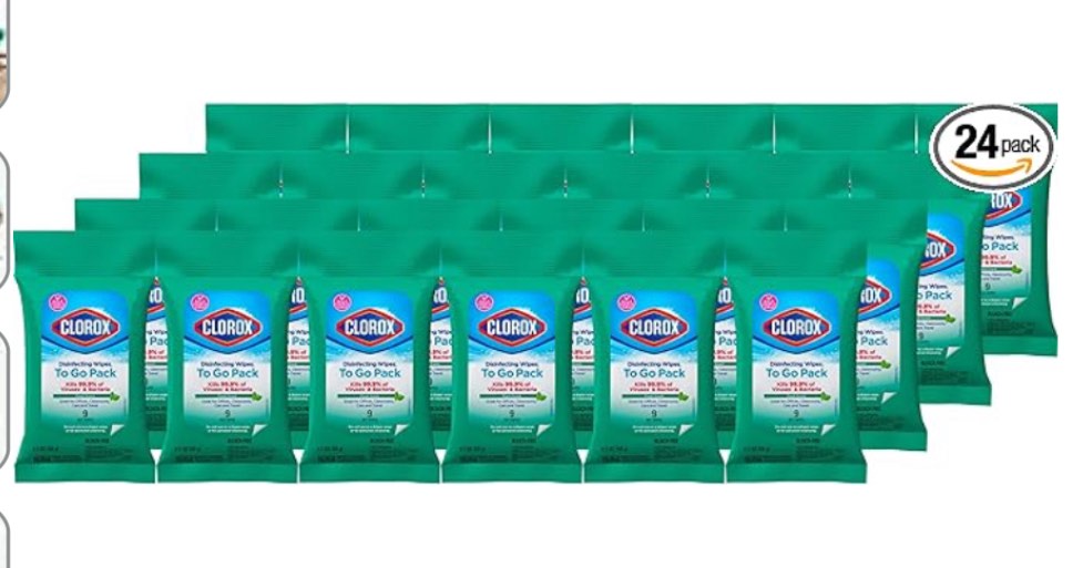 Clorox Disinfecting On The Go Travel Wipes, Fresh Scent, 9 Count, Pack of 24 (Package May Vary)