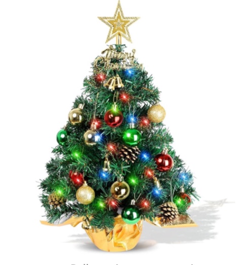 (similar to stock photo)24 Inch Mini Christmas Tree with Hanging Ornaments, 2FT Artificial Christmas Tree Table Top Small Christmas Tree, Tabletop Desk Xmas Tree for Home, Office Decoration
